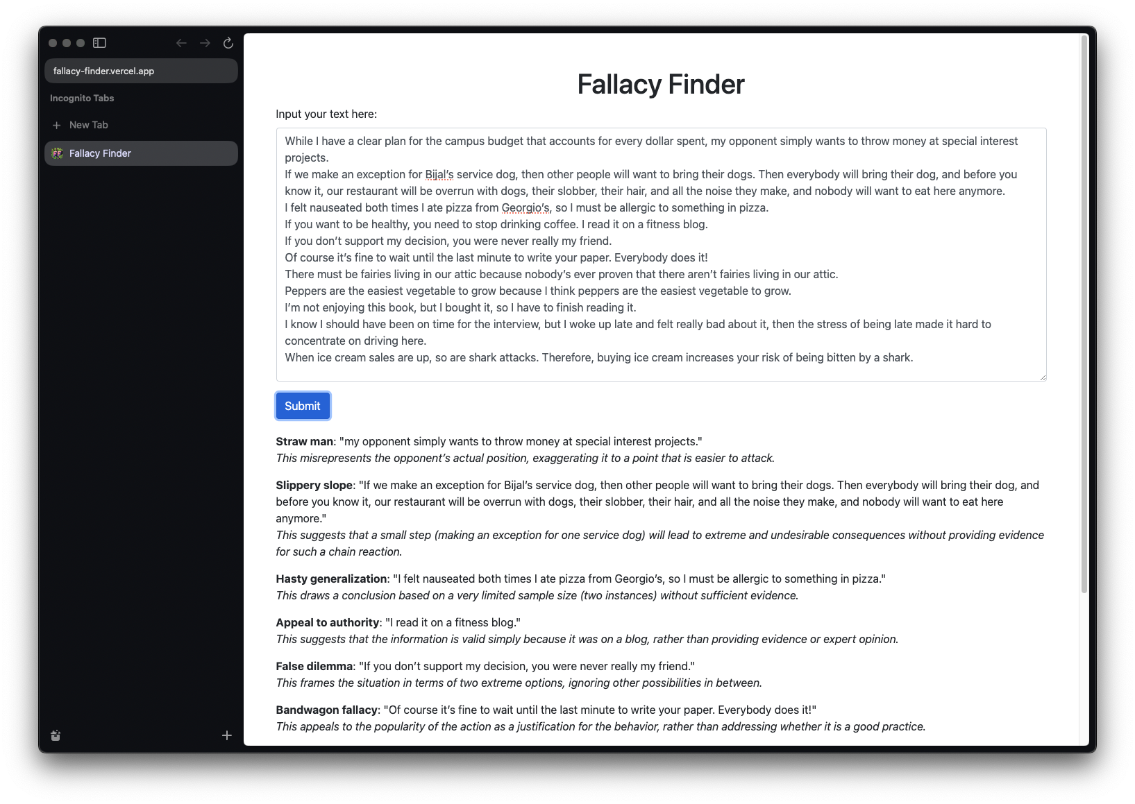 Fallacy Finder completed