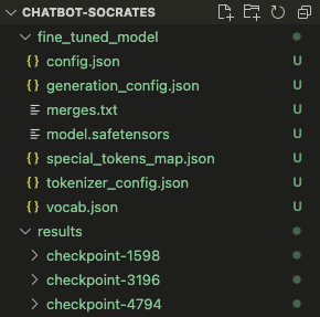 model training results in code editor directory tree