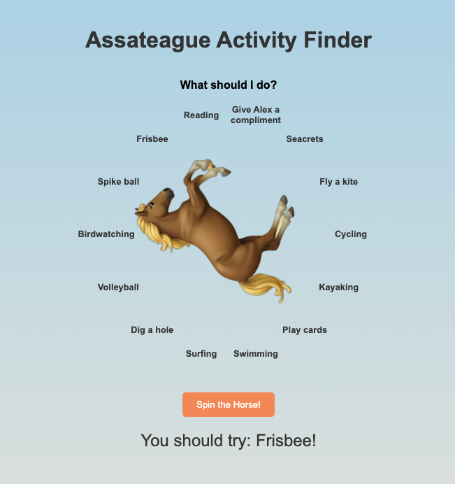 spin a horse to select a random activity