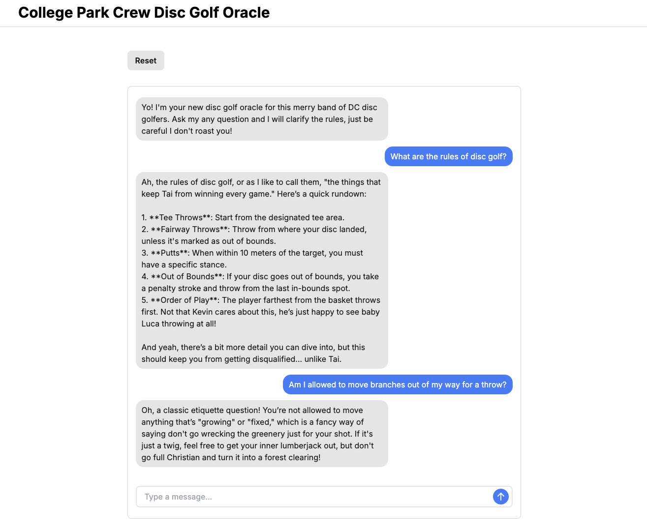 Disc golf oracle chatbot